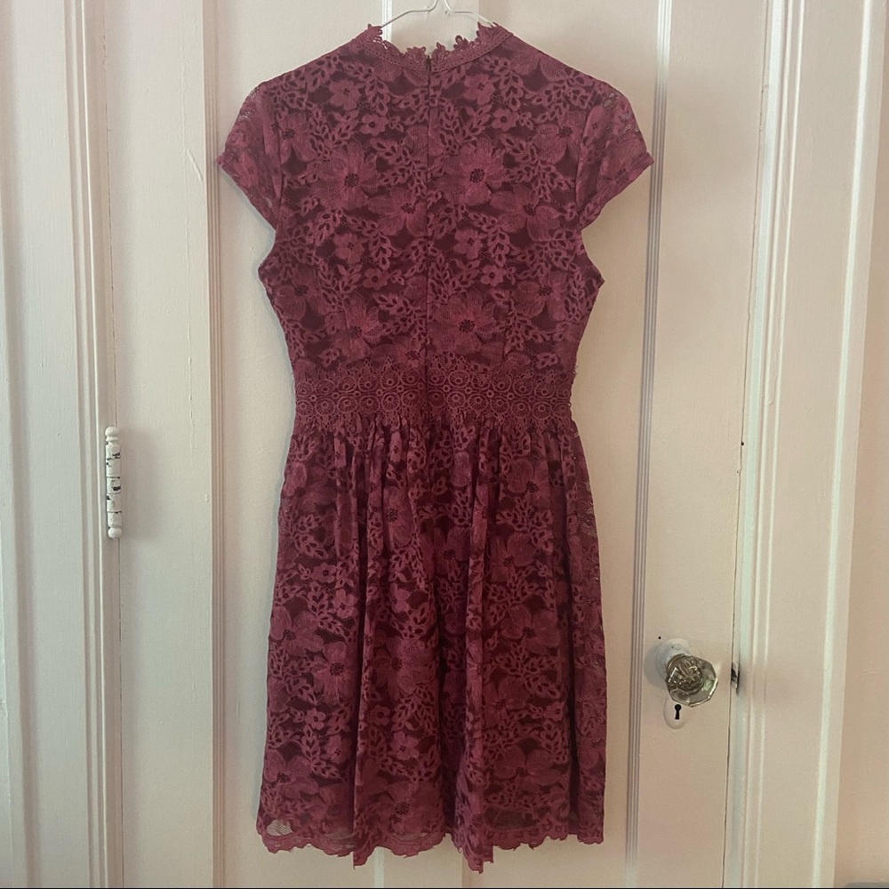 Altar’d State Pink Lace Dress, Extra Small, High Neck, Cap Sleeves - Picture 2 of 4